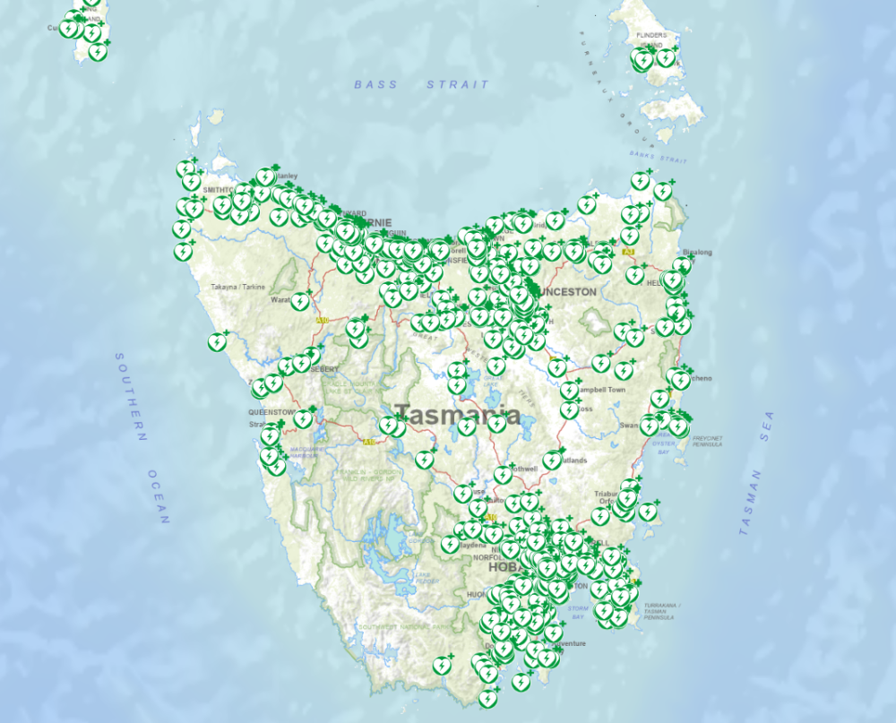 Map of publicly available AED's in Tasmania
