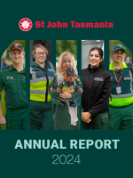 Five St John staff and volunteers in green uniform