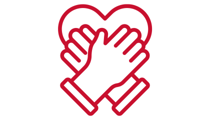 Icon of hands in CPR position over heart shape