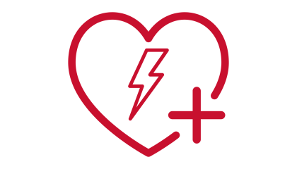 Icon of a heart with a lightning bolt suggesting defibrillation 
