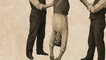 person being hung by their ankles in early CPR technique