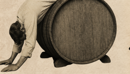 person lying over a wine barrel in early CPR technique