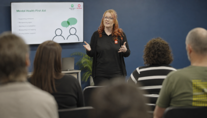 Mental Health First Aid Trainer instructing the class