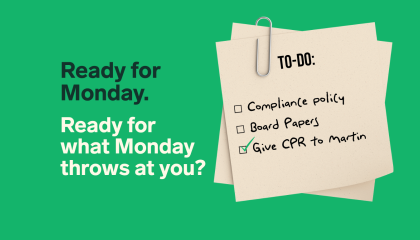 Test reads: Ready for Monday but are you ready for what Monday throws at you. Image depicts a to do list that says "Give CPR to Martin" amongst other tasks.