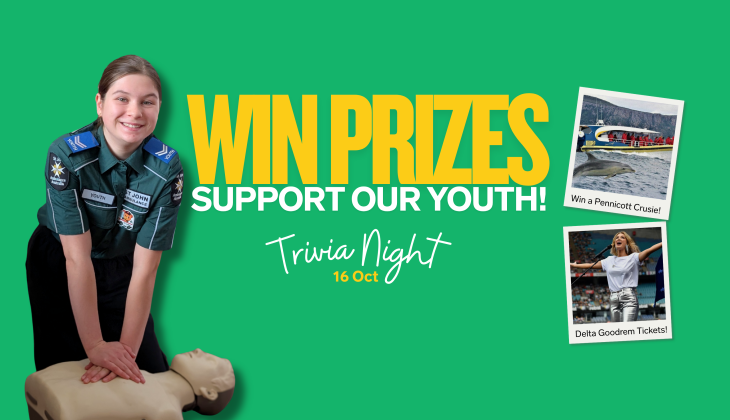 Image of youth member with text advertising a trivia night and prizes
