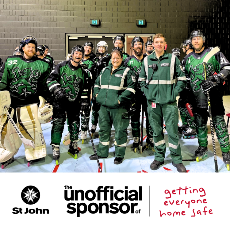 Picture of volunteers at hockey game. Text reads: The unofficial sponsor of getting everyone home safe