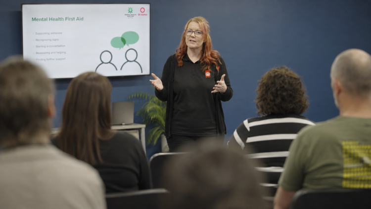 Mental Health First Aid Trainer instructing the class